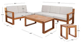 Safavieh Catryn 4Pc Outdoor Living Set Natural Wood/Light Grey Cushion Wood / Polyester PAT7308E-3BX