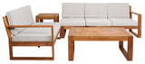 Safavieh Catryn 4Pc Outdoor Living Set Natural Wood/Light Grey Cushion Wood / Polyester PAT7308E-3BX