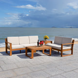 Safavieh Catryn 4Pc Outdoor Living Set Natural Wood/Light Grey Cushion Wood / Polyester PAT7308E-3BX