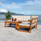 Safavieh Catryn 4Pc Outdoor Living Set Natural Wood/Light Grey Cushion Wood / Polyester PAT7308E-3BX