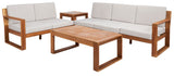 Safavieh Catryn 4Pc Outdoor Living Set Natural Wood/Light Grey Cushion Wood / Polyester PAT7308E-3BX