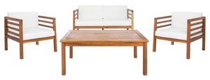Safavieh Kinnell 4Pc Outdoor  Living Set Natural/Beige Cushion Wood / Polyester PAT7311A-2BX