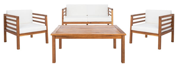 Safavieh Kinnell 4Pc Outdoor  Living Set Natural/Beige Cushion Wood / Polyester PAT7311A-2BX