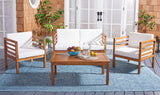 Safavieh Kinnell 4Pc Outdoor  Living Set Natural/Beige Cushion Wood / Polyester PAT7311A-2BX