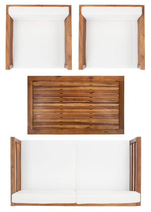 Safavieh Kinnell 4Pc Outdoor  Living Set Natural/Beige Cushion Wood / Polyester PAT7311A-2BX