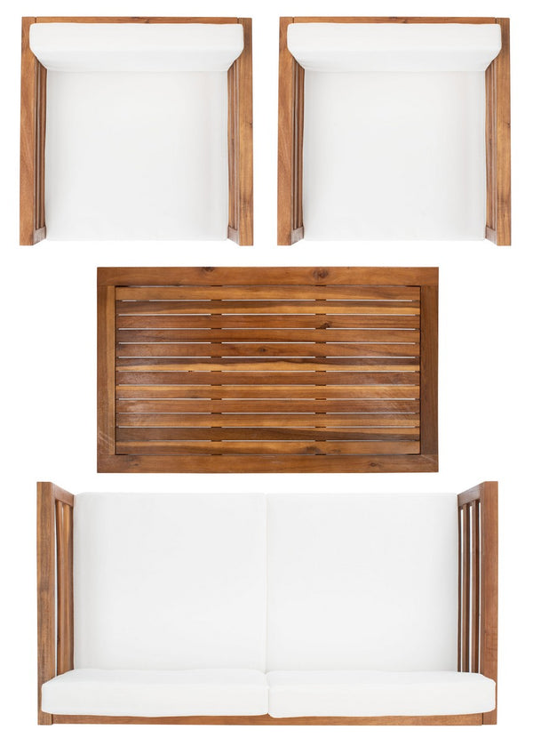 Safavieh Kinnell 4Pc Outdoor  Living Set Natural/Beige Cushion Wood / Polyester PAT7311A-2BX
