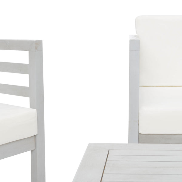 Safavieh Kinnell 4Pc Outdoor  Living Set Grey Wood/Beige Cushion Wood / Polyester PAT7311B-2BX