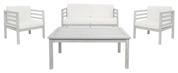 Safavieh Kinnell 4Pc Outdoor  Living Set Grey Wood/Beige Cushion Wood / Polyester PAT7311B-2BX