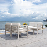 Safavieh Kinnell 4Pc Outdoor  Living Set Grey Wood/Beige Cushion Wood / Polyester PAT7311B-2BX