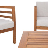 Safavieh Kinnell 4Pc Outdoor  Living Set Natural Wood/Light Grey Cushion Wood / Polyester PAT7311E-2BX