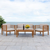 Safavieh Kinnell 4Pc Outdoor  Living Set Natural Wood/Light Grey Cushion Wood / Polyester PAT7311E-2BX