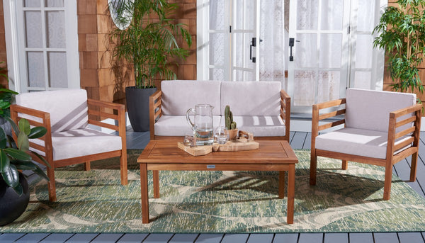 Safavieh Kinnell 4Pc Outdoor  Living Set Natural Wood/Light Grey Cushion Wood / Polyester PAT7311E-2BX