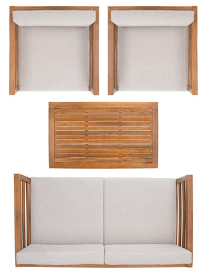 Safavieh Kinnell 4Pc Outdoor  Living Set Natural Wood/Light Grey Cushion Wood / Polyester PAT7311E-2BX