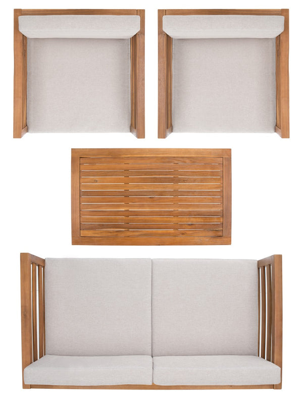 Safavieh Kinnell 4Pc Outdoor  Living Set Natural Wood/Light Grey Cushion Wood / Polyester PAT7311E-2BX