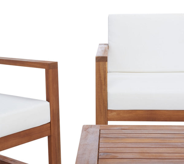 Safavieh Emiko 4Pc Outdoor Living Set Natural/Beige Cushion Wood / Polyester PAT7312A-2BX