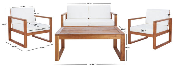 Safavieh Emiko 4Pc Outdoor Living Set Natural/Beige Cushion Wood / Polyester PAT7312A-2BX