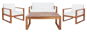 Safavieh Emiko 4Pc Outdoor Living Set Natural/Beige Cushion Wood / Polyester PAT7312A-2BX