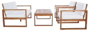 Safavieh Emiko 4Pc Outdoor Living Set Natural/Beige Cushion Wood / Polyester PAT7312A-2BX