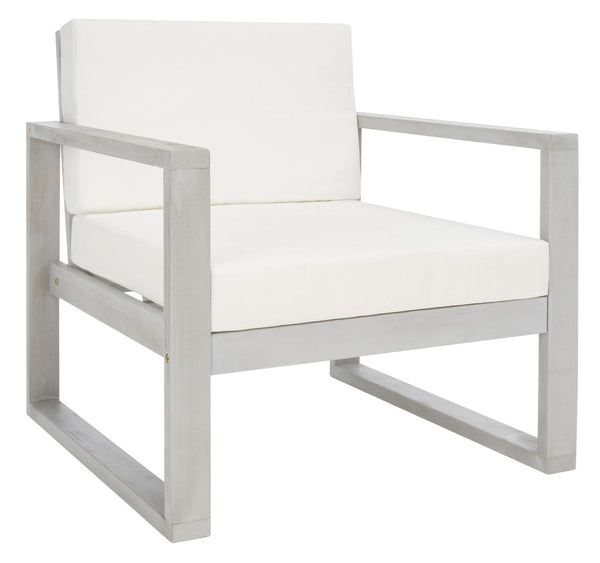 Safavieh Emiko 4Pc Outdoor Living Set Grey Wood/Beige Cushion Wood / Polyester PAT7312B-2BX