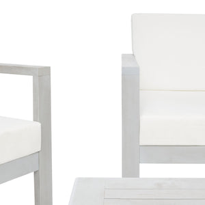 Safavieh Emiko 4Pc Outdoor Living Set Grey Wood/Beige Cushion Wood / Polyester PAT7312B-2BX