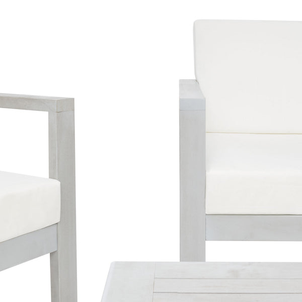 Safavieh Emiko 4Pc Outdoor Living Set Grey Wood/Beige Cushion Wood / Polyester PAT7312B-2BX