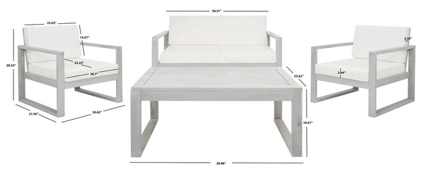 Safavieh Emiko 4Pc Outdoor Living Set Grey Wood/Beige Cushion Wood / Polyester PAT7312B-2BX