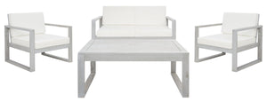 Safavieh Emiko 4Pc Outdoor Living Set Grey Wood/Beige Cushion Wood / Polyester PAT7312B-2BX