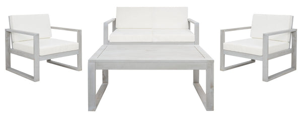 Safavieh Emiko 4Pc Outdoor Living Set Grey Wood/Beige Cushion Wood / Polyester PAT7312B-2BX