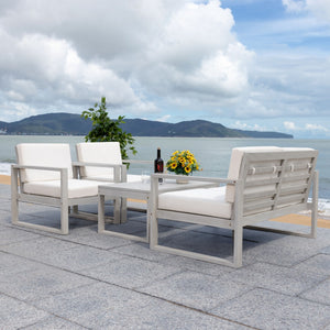 Safavieh Emiko 4Pc Outdoor Living Set Grey Wood/Beige Cushion Wood / Polyester PAT7312B-2BX