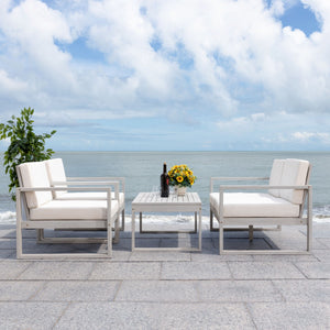 Safavieh Emiko 4Pc Outdoor Living Set Grey Wood/Beige Cushion Wood / Polyester PAT7312B-2BX