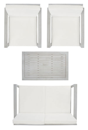 Safavieh Emiko 4Pc Outdoor Living Set Grey Wood/Beige Cushion Wood / Polyester PAT7312B-2BX