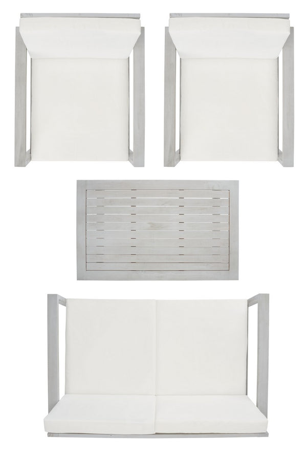 Safavieh Emiko 4Pc Outdoor Living Set Grey Wood/Beige Cushion Wood / Polyester PAT7312B-2BX