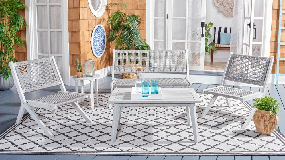 Safavieh Kobina 5Pc Outdoor Living Set Grey/Grey Rope Wood / Nylon Rope PAT7314B-2BX