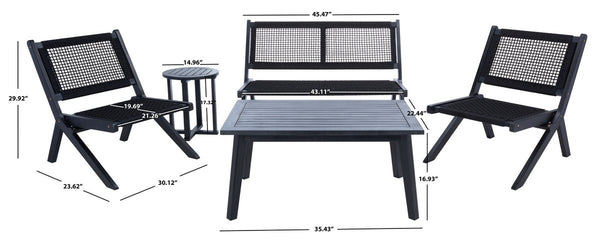 Safavieh Kobina 5Pc Outdoor Living Set Black/Black Rope Wood / Nylon Rope PAT7314C-2BX