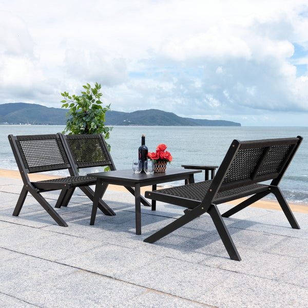 Safavieh Kobina 5Pc Outdoor Living Set Black/Black Rope Wood / Nylon Rope PAT7314C-2BX