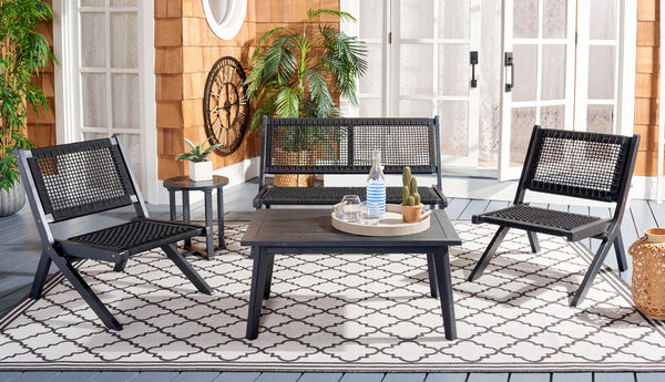 Safavieh Kobina 5Pc Outdoor Living Set Black/Black Rope Wood / Nylon Rope PAT7314C-2BX