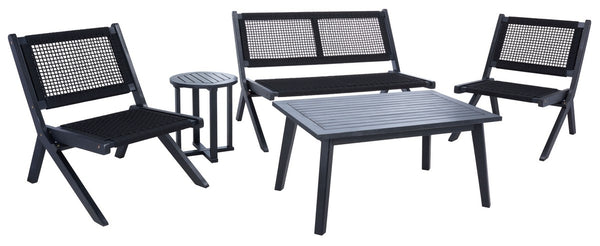 Safavieh Kobina 5Pc Outdoor Living Set Black/Black Rope Wood / Nylon Rope PAT7314C-2BX