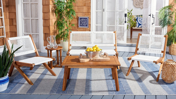 Safavieh Kobina 5Pc Outdoor Living Set Natural/White Rope Wood / Nylon Rope PAT7314D-2BX