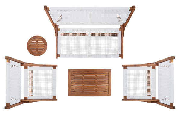 Safavieh Kobina 5Pc Outdoor Living Set Natural/White Rope Wood / Nylon Rope PAT7314D-2BX