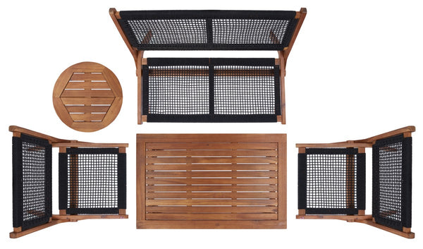 Safavieh Kobina 5Pc Outdoor Living Set Natural/Black Rope Wood / Nylon Rope PAT7314E-2BX