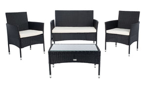 Abdul 4 Piece Outdoor Living Set with Chic-Modern Design, Plush Cushions, and Glass Table