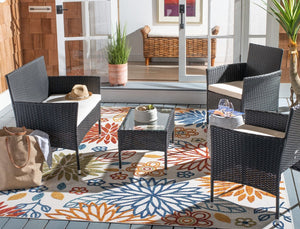 Abdul 4 Piece Outdoor Living Set with Chic-Modern Design, Plush Cushions, and Glass Table