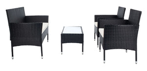 Abdul 4 Piece Outdoor Living Set with Chic-Modern Design, Plush Cushions, and Glass Table