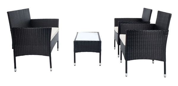Abdul 4 Piece Outdoor Living Set with Chic-Modern Design, Plush Cushions, and Glass Table