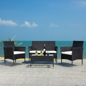 Abdul 4 Piece Outdoor Living Set with Chic-Modern Design, Plush Cushions, and Glass Table