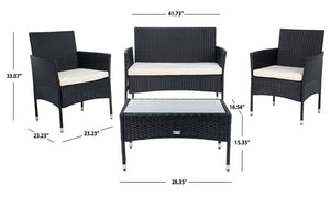 Abdul 4 Piece Outdoor Living Set with Chic-Modern Design, Plush Cushions, and Glass Table