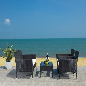 Abdul 4 Piece Outdoor Living Set with Chic-Modern Design, Plush Cushions, and Glass Table