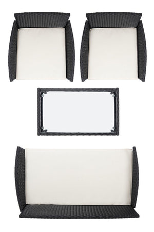 Abdul 4 Piece Outdoor Living Set with Chic-Modern Design, Plush Cushions, and Glass Table