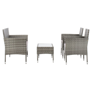 Abdul 4 Piece Outdoor Living Set with Chic-Modern Design, Plush Cushions, and Glass Table