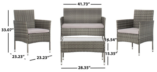 Abdul 4 Piece Outdoor Living Set with Chic-Modern Design, Plush Cushions, and Glass Table